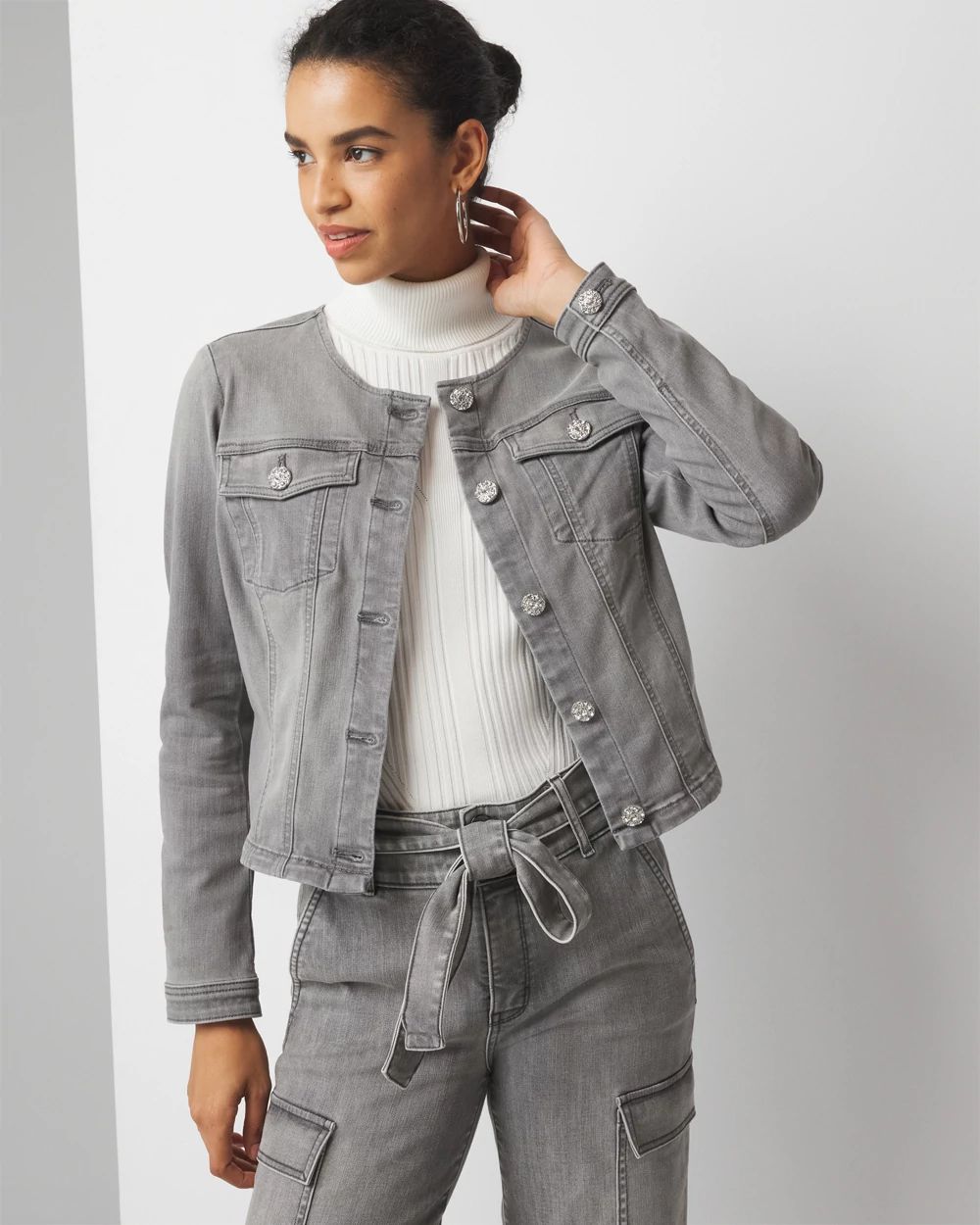 Grey cropped denim jacket new arrivals
